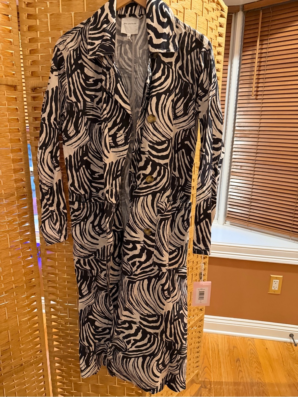 Avec Les Filles Black and White Zebra-Print Long Jacket